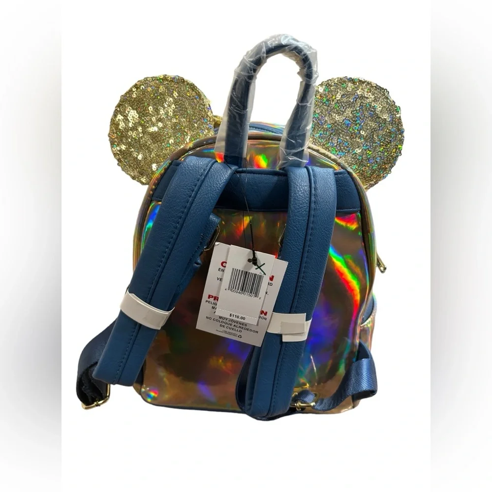 Loungefly EARridescent Gold Sequin Backpack WDW 50th Anniversary and Plushies